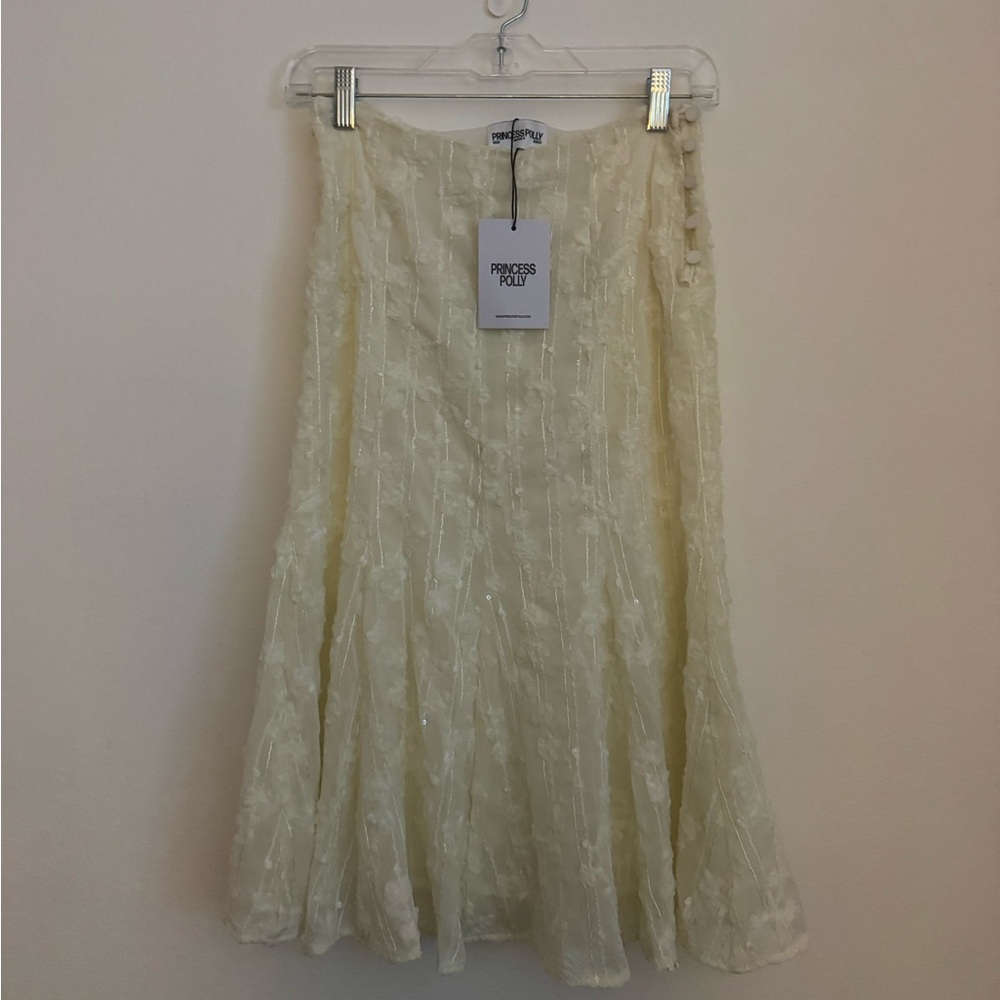 Princess Polly Yellow Midi Skirt with Textured Overlay